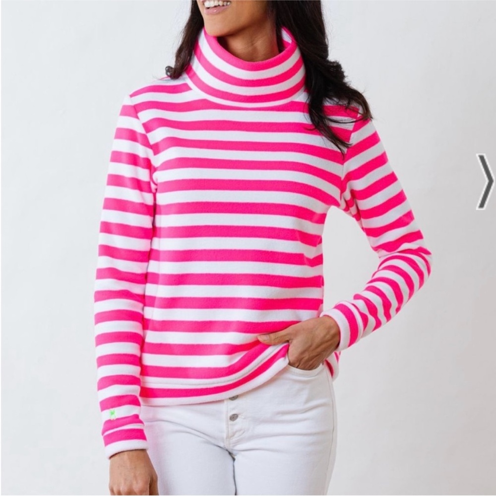 Dudley Stephens Pink and White Stripe Fleece Turtleneck Size Medium